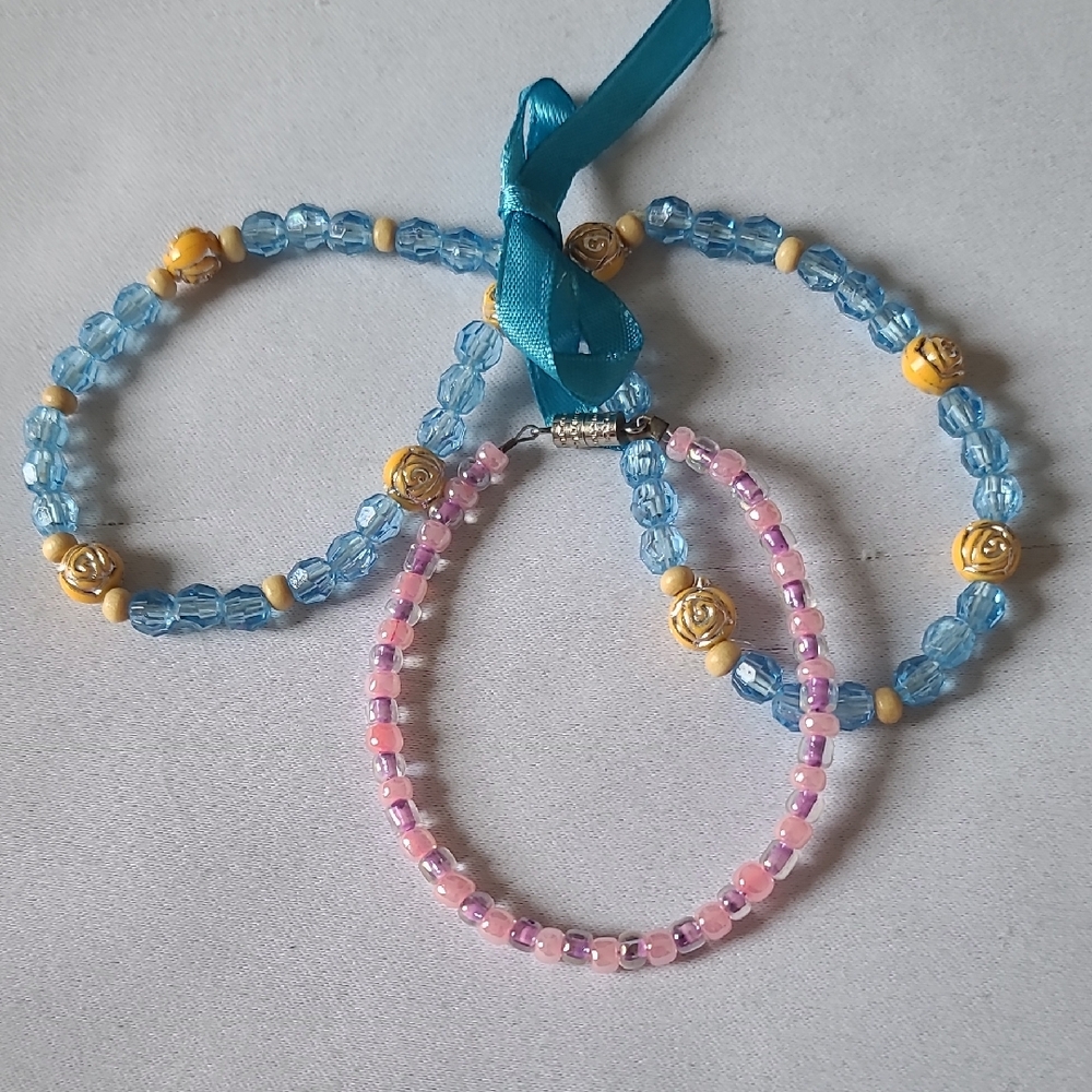 Elegant Beaded Bracelet Set - Blue and Pink
